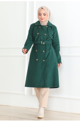 Double Breasted Belted Cashmere 0500-06 Emerald Green 0500-06