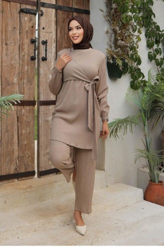 Side Tied Hijab Mink Suit 575