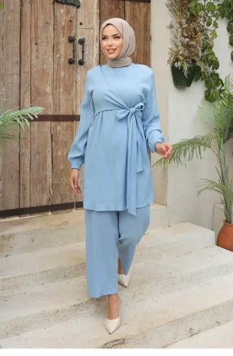 Aan De Zijkant Vastgebonden Hijab Babyblauw Pak 577