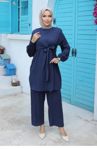 Marineblauw Pak Met Hijab Aan De Zijkant 579