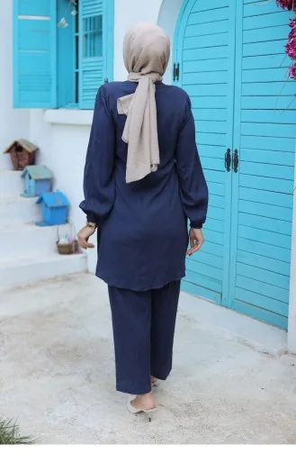 Marineblauw Pak Met Hijab Aan De Zijkant 579