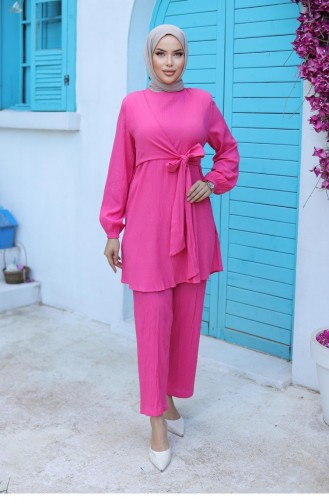 Ensemble Hijab Fuchsia Noué Sur Le Côté 580