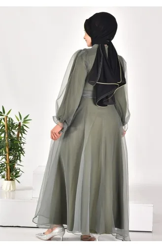 4384 Hijab-Abendkleid Aus Dalya-Stoff Mit Gürtel 4384-01 Grün 4384-01