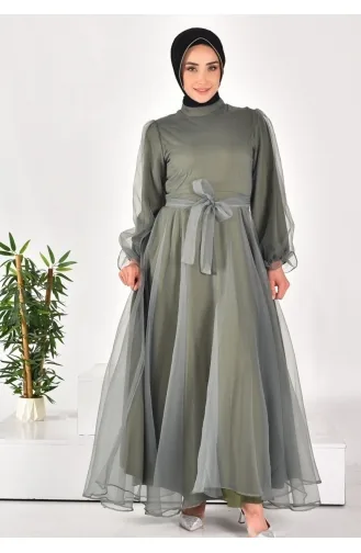 4384 Hijab-Abendkleid Aus Dalya-Stoff Mit Gürtel 4384-01 Grün 4384-01