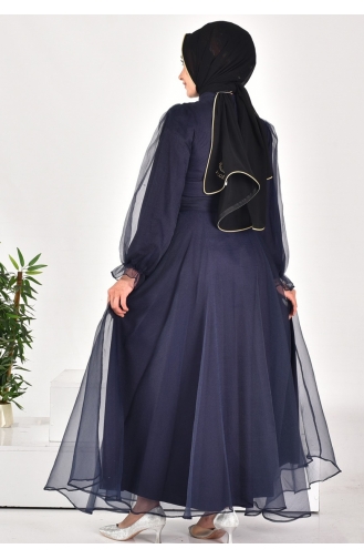 4384 Hijab-Abendkleid Aus Dalya-Stoff Mit Gürtel 4384-02 Marineblau 4384-02