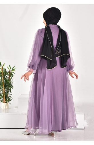 4384 Robe De Soirée Hijab à Ceinture En Tissu Dalya 4384-03 Lilas 4384-03