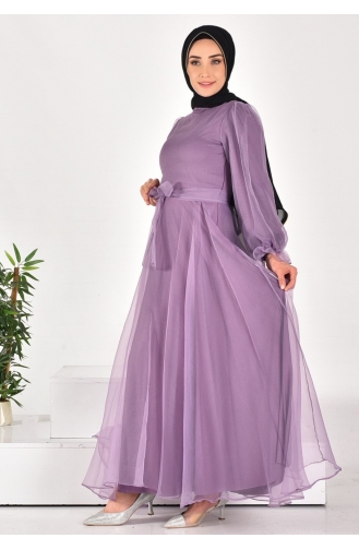 4384 Robe De Soirée Hijab à Ceinture En Tissu Dalya 4384-03 Lilas 4384-03