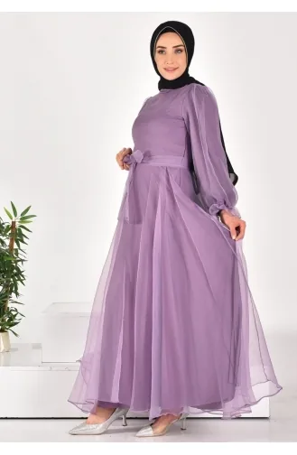 4384 Hijab-Abendkleid Aus Dalya-Stoff Mit Gürtel 4384-03 Flieder 4384-03