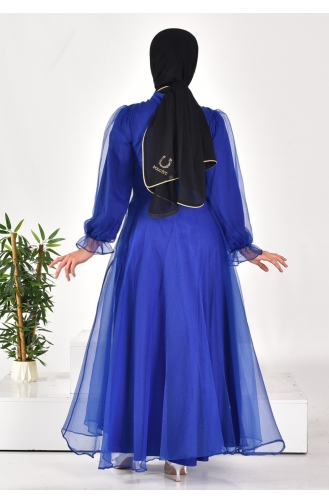 4384 Dalya Kumaş Kemerli Tesettür Abiye 4384-04 Saks