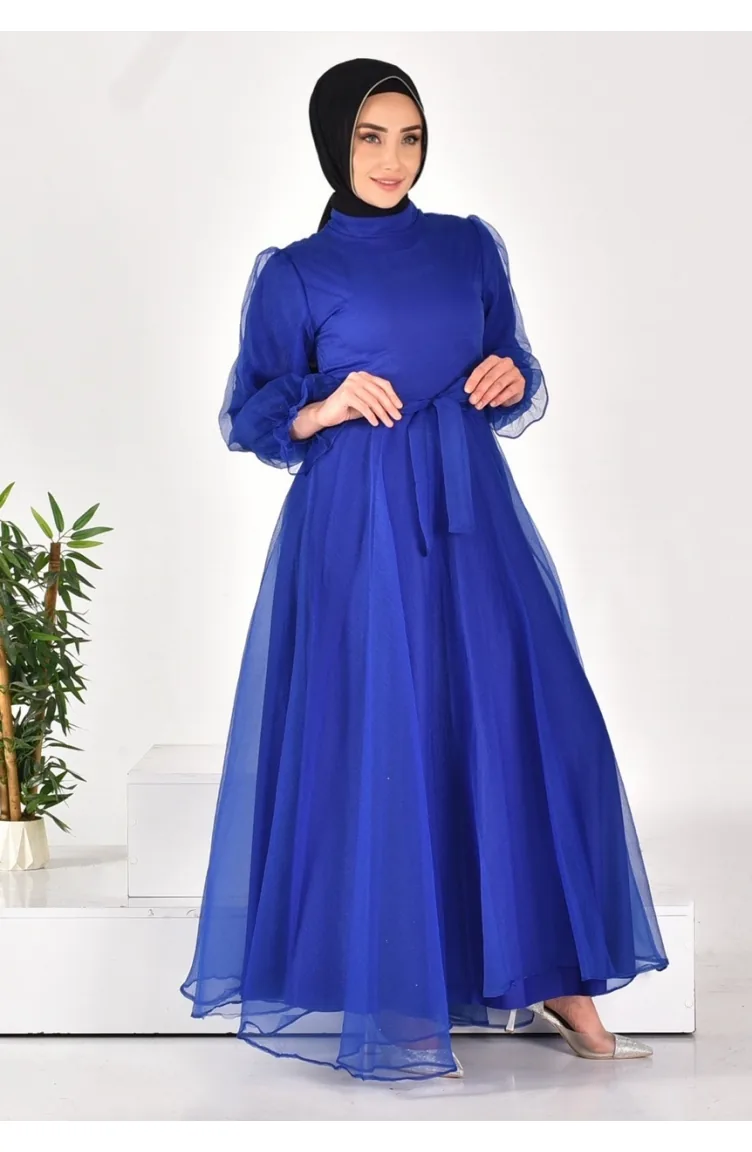 4384 Robe De Soirée Hijab à Ceinture En Tissu Dalya 4384-04 Saks 4384-04