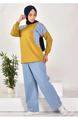 İki İplik Kumaş Kot Garnili İkili Takim 593-01 Yağ Yeşili