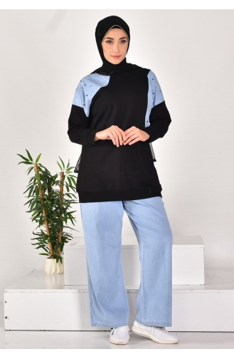 Doppelanzug Aus Zweifädigem Stoff Mit Denim-Besatz 593-03 Schwarz 593-03
