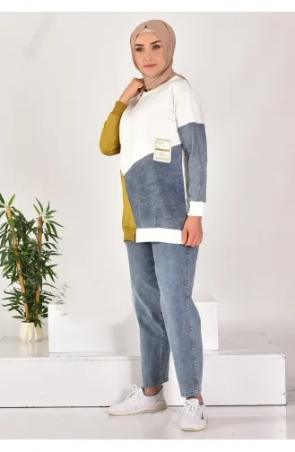 Gestreifter Doppelanzug Aus Zweifädigem Denim-Stoff 812-01 Ölgrün 812-01