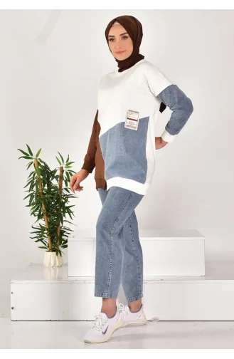 Dubbel Pak Van Tweedraads Stof Met Denimversiering 812-03 Bruin 812-03