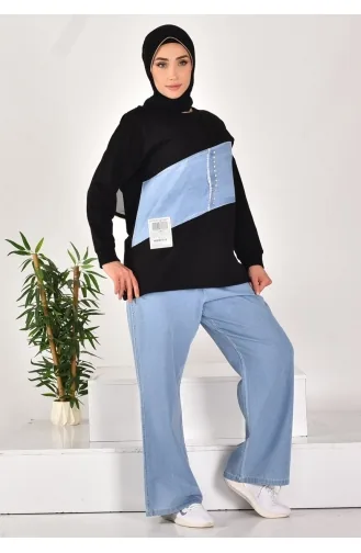 İki İplik Kumaş Taş İşlemeli Ve Garnili İkili Takim 541-02 Siyah