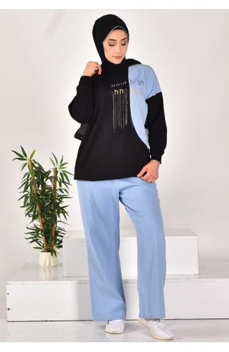 Two Thread Fabric Stone Embroidered And Garnished Two Piece Suit 541-02 Black 541-02