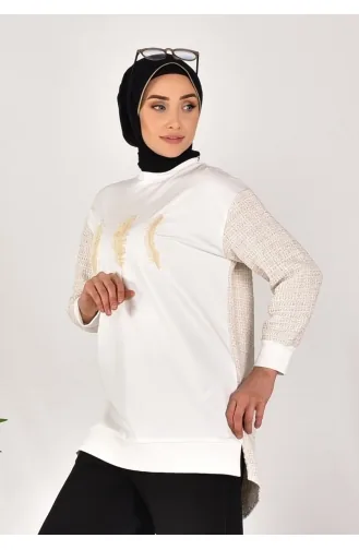 Sweat Pointu Tissu Deux Fils Manches Et Dos Tressés 10559-01 Ecru 10559-01