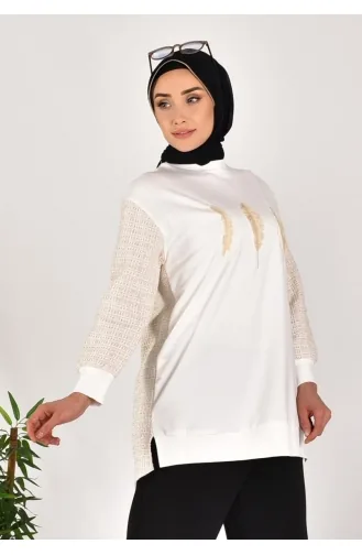 Sweat Pointu Tissu Deux Fils Manches Et Dos Tressés 10559-01 Ecru 10559-01