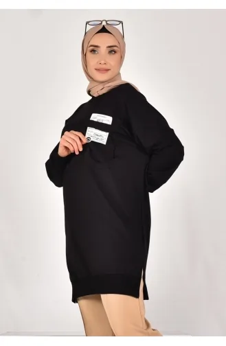 Pointe Sweatshirt Van Twee Draads Stof Met Zak En Tekstdetail 10597-04 Zwart 10597-04