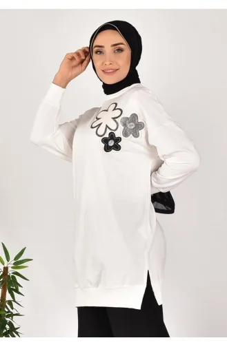 نوكتاي - سويت شيرت قماش بخيطين وطبعات زهور 10568-01 لون إكرو 10568-01