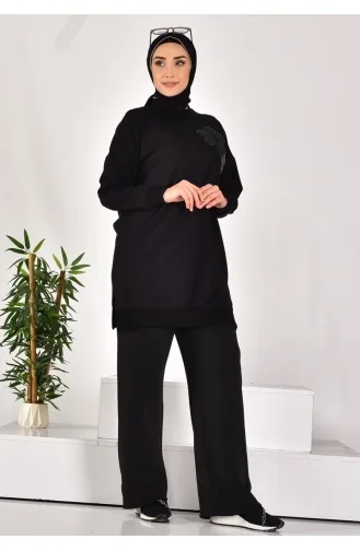 نوكتاي - سويت شيرت من القماش بخيطين وطبعات زهور 10568-02 لون أسود 10568-02