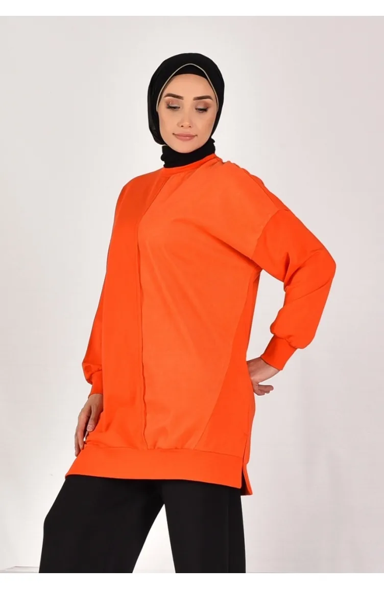 Spitzen-Sweatshirt Aus Zweifädigem Stoff Mit Gestreiftem Stoff Und Garnierung 10569-01 Orange 10569-01