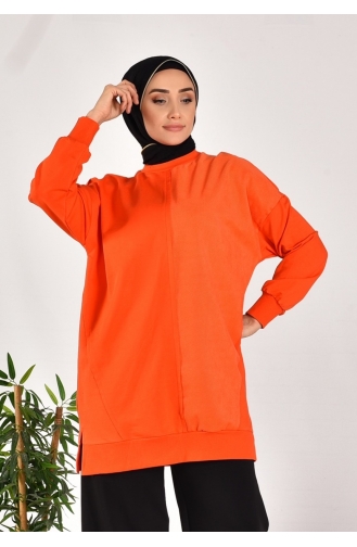 Puane Iki Iplik Kumaş Çizgili Kumaş Garnili Sweatshirt 10569-01 Oranj