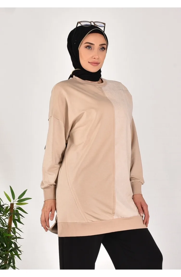 سويت شيرت قماش مزخرف بخيطين من بوينت 10569-02 لون حجري 10569-02