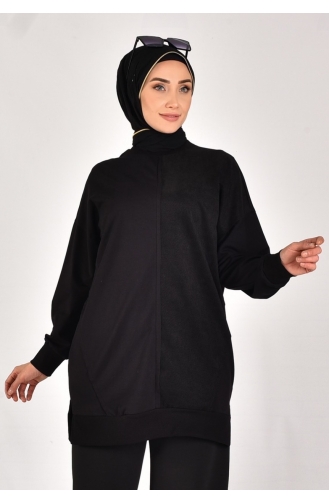 بوانت - سويت شيرت قماش مزخرف بخيطين 10569-03 لون أسود 10569-03
