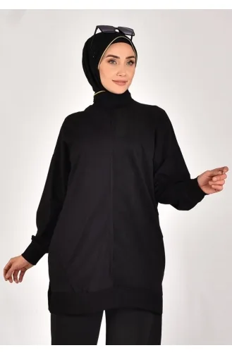 بوانت - سويت شيرت قماش مزخرف بخيطين 10569-03 لون أسود 10569-03