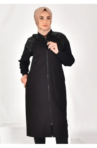Puane Two Thread Fabric Leather Garnished Cape 15178-01 Black 15178-01