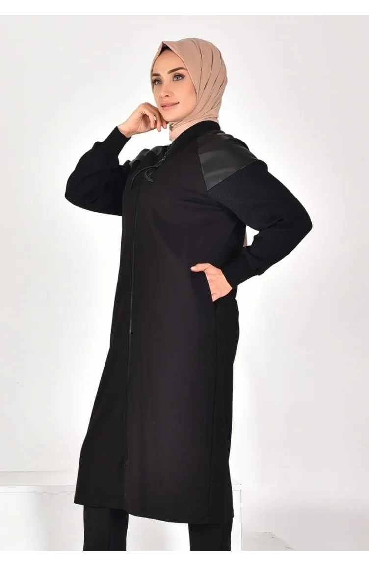 Puane Two Thread Fabric Leather Garnished Cape 15178-01 Black 15178-01