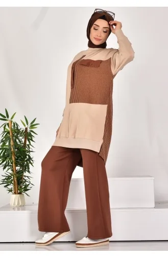 Puane İki İplik Kumaş Düğme Ve Kumaş Detayli Swetshirt 10588-02 Taş