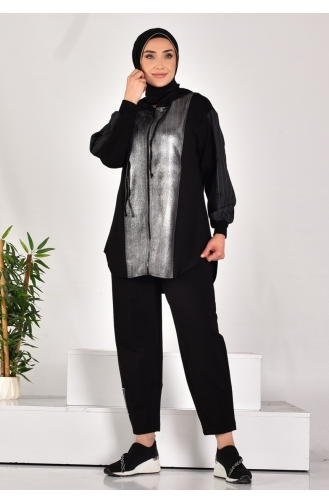 Puane Two Thread Fabric Hooded And Fabric Garnished Two Piece Suit 14253-01 Black 14253-01
