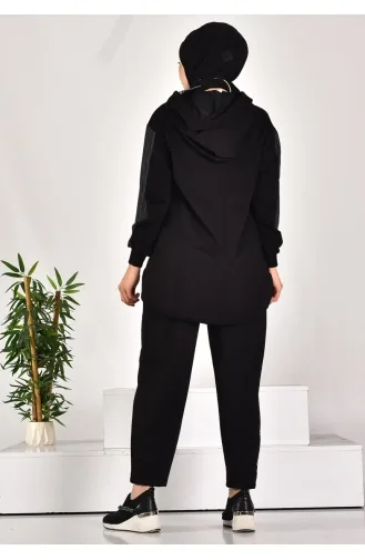 Noktae بدلة مزدوجة من القماش بخيطين وغطاء رأس وقماش مزين 14253-01 لون أسود 14253-01