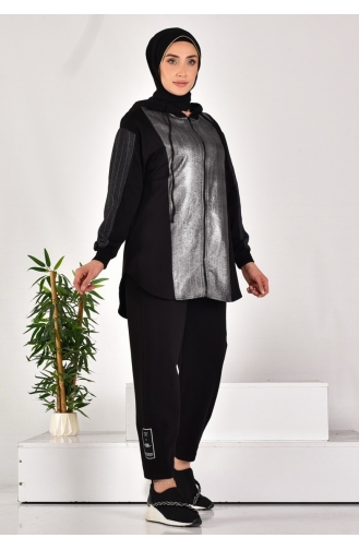 Puane Two Thread Fabric Hooded And Fabric Garnished Two Piece Suit 14253-01 Black 14253-01