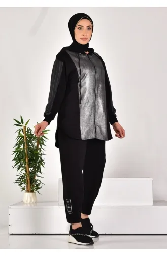 Noktae بدلة مزدوجة من القماش بخيطين وغطاء رأس وقماش مزين 14253-01 لون أسود 14253-01