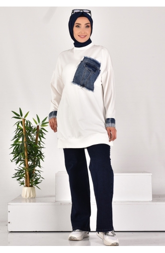 Noktae Tweedraads Stof Denimstof Gegarneerd Sweatshirt 10566-02 Ecru 10566-02