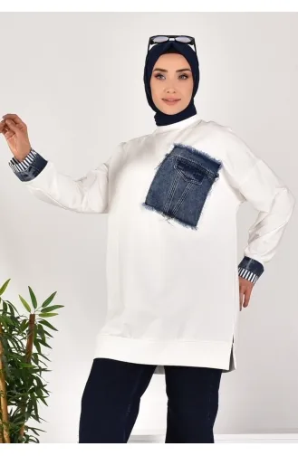 Spitzen-Sweatshirt Aus Zweifädigem Denim-Stoff Mit Garnierung 10566-02 Ecru 10566-02