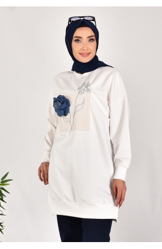 Noktae Sweatshirt Met Twee Draden Geborduurd En Gebloemd 10575-01 Ecru 10575-01