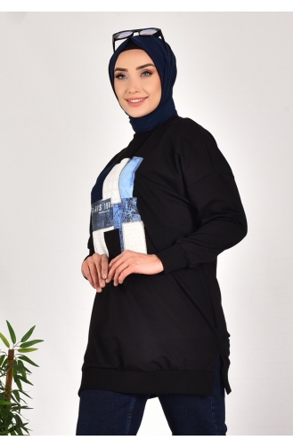 Sweat-shirt Pointe à Deux Fils Avec Garniture En Tissu 10582-01 Noir 10582-01