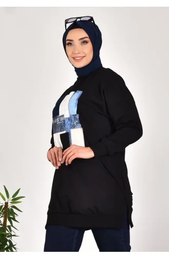 Sweat-shirt Pointe à Deux Fils Avec Garniture En Tissu 10582-01 Noir 10582-01