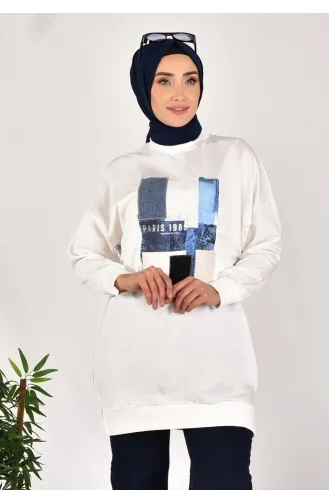Puane İki İplik Kumaş Önü Kumaş Garnili Sweatshirt 10582-02 Ekru