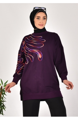 Sweat Tricoté A Motifs Pointe Deux Fils 10583-01 Pourpre 10583-01