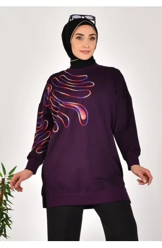 Puane Two Thread Fabric Knitted Patterned Sweatshirt 10583-01 Purple 10583-01
