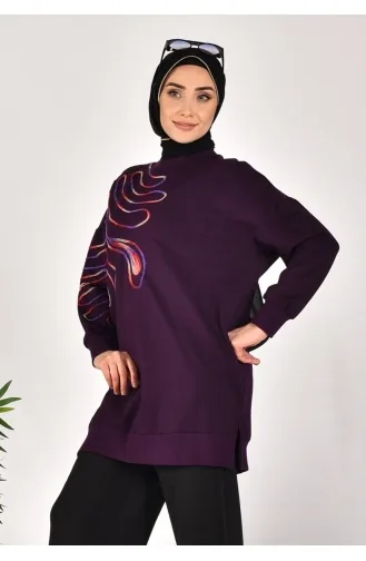 Puane Two Thread Fabric Knitted Patterned Sweatshirt 10583-01 Purple 10583-01