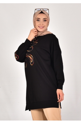 Gestricktes Gemustertes Sweatshirt Aus Zweifädigem Pointe-Stoff 10583-03 Schwarz 10583-03