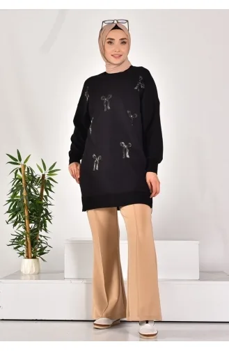 Noktae Sweatshirt Aus Zweifädigem Stoff Mit Stone-Print 10593-01 Schwarz 10593-01