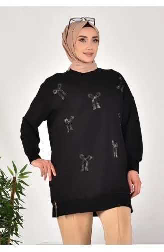 Noktae Sweatshirt Aus Zweifädigem Stoff Mit Stone-Print 10593-01 Schwarz 10593-01