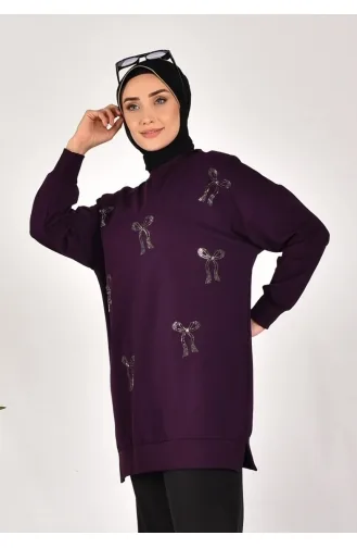 Puane Two Thread Fabric Stone Printed Sweatshirt 10593-02 Purple 10593-02